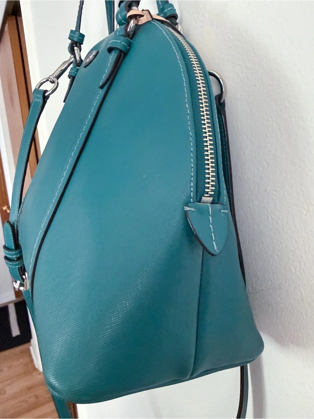 Jade green Coach Peyton leather Cora domed satchel